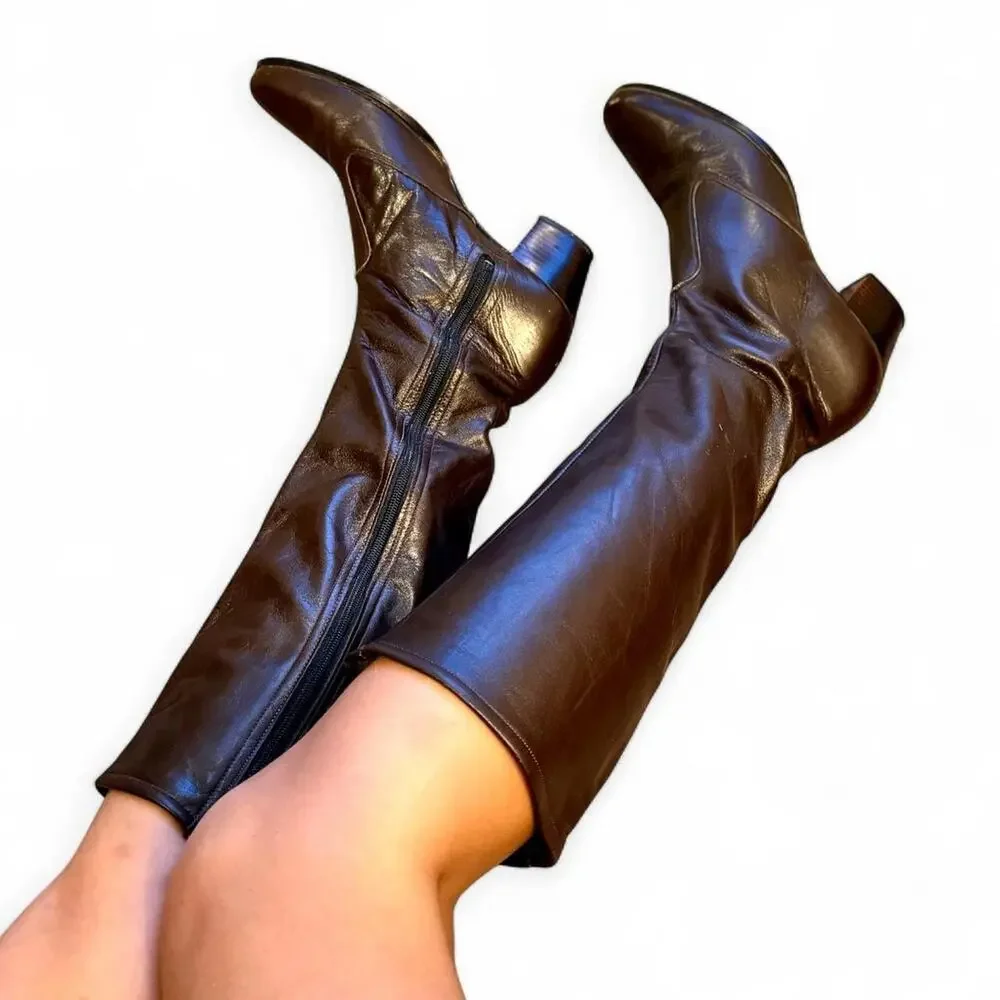 Vintage Air Step Dark Brown Leather Knee High Riding Equestrian Boots Size 7.5